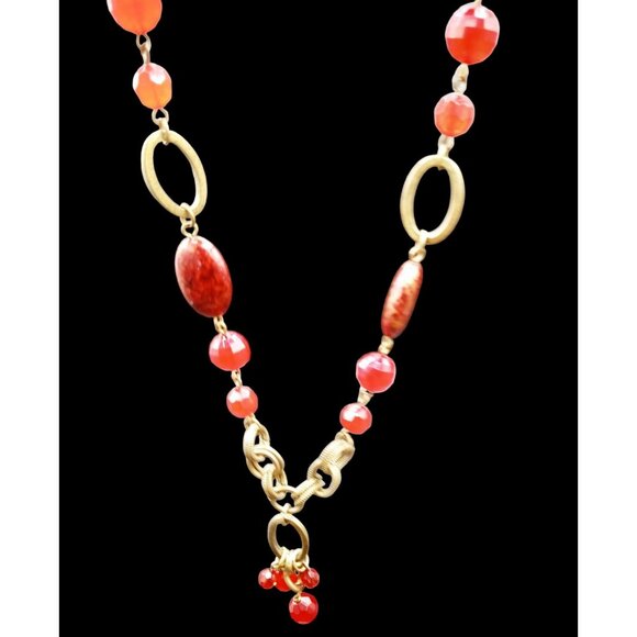 Necklace 25 Inch Long Jewelry Red Bead Adjust Lobster Clasp Statement Vintage - Picture 1 of 13
